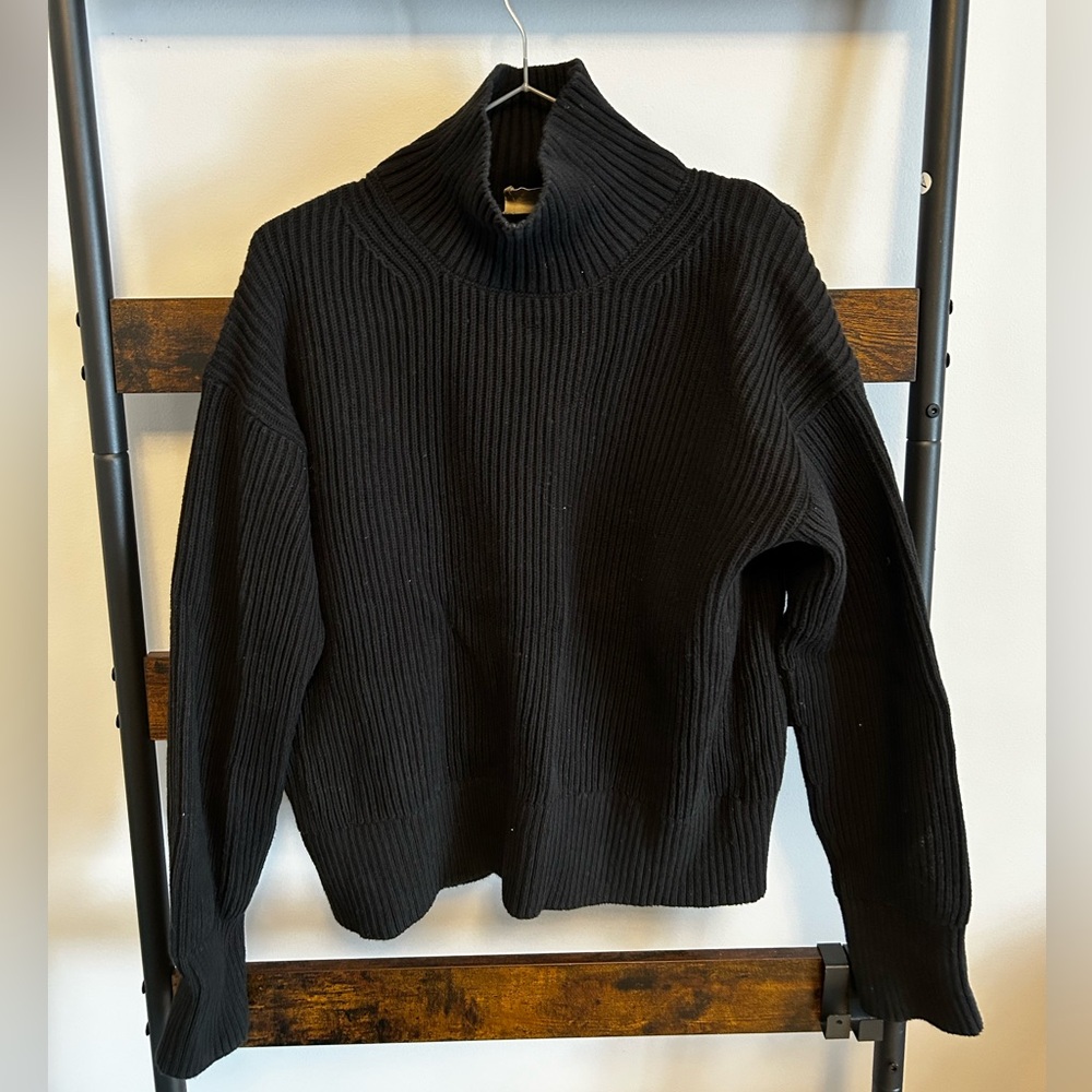 Everlane Black Boxy Ribbed Turtleneck Sweater Organic Cotton size small